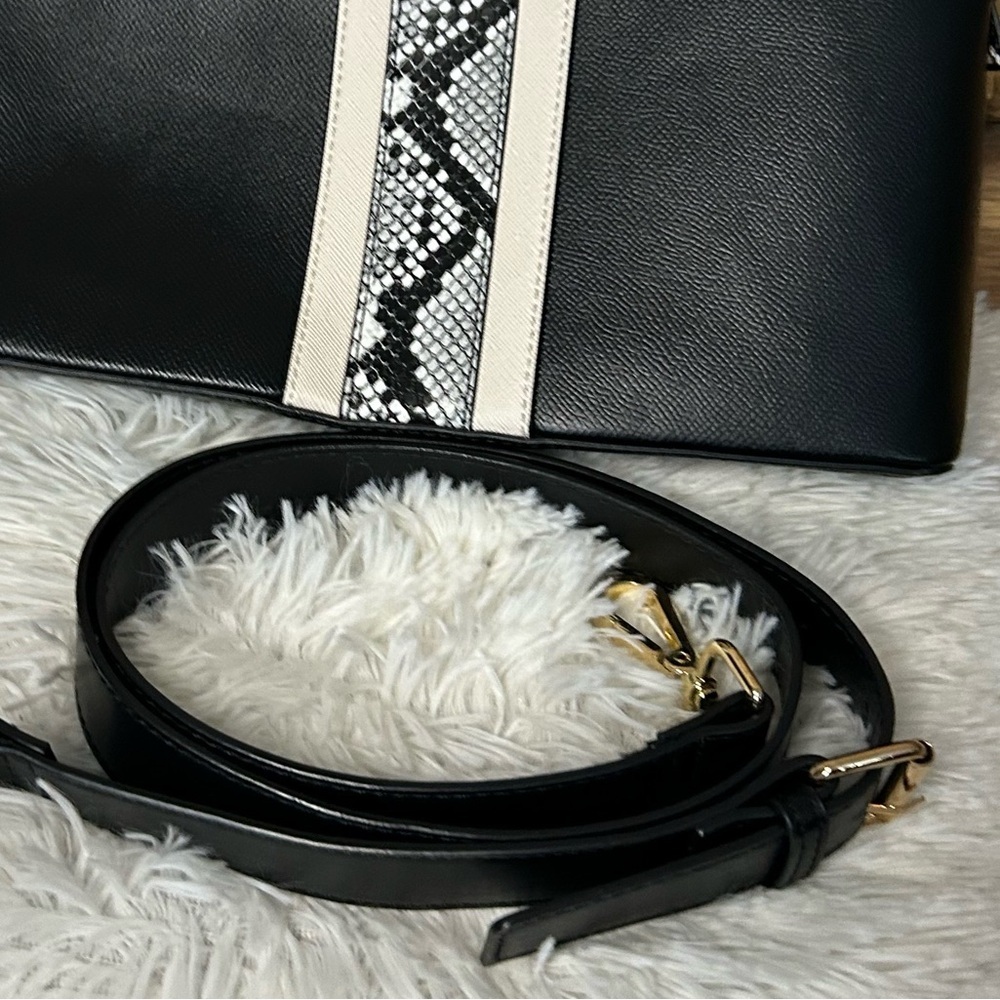ALDO Black Satchel Handbag with Snake Print Handles & Crossbody Strap - Picture 9 of 9